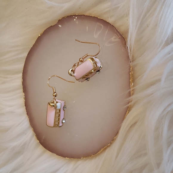 Pink Hippie Volkswagen Bus Earrings - Picture 3 of 4